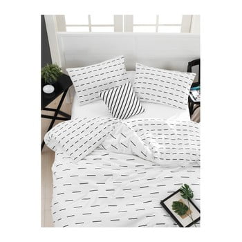 Lenjerie de pat cu cearșaf din bumbac ranforce, pentru pat dublu Mijolnir Cubuk White, 160 x 220 cm