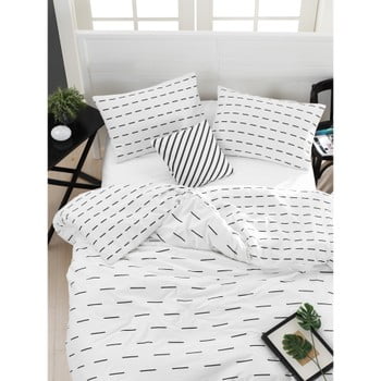 Lenjerie de pat cu cearșaf din bumbac ranforce, pentru pat dublu Mijolnir Cubuk White, 200 x 220 cm