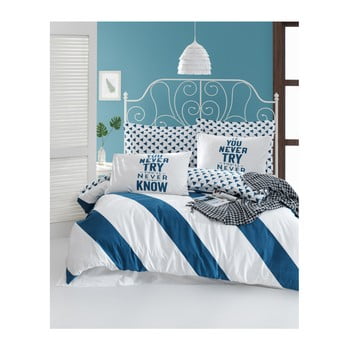 Lenjerie de pat cu cearșaf din bumbac ranforce, pentru pat dublu Mijolnir Erona Blue, 160 x 220 cm