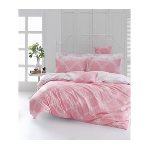 Lenjerie de pat cu cearșaf din bumbac ranforce, pentru pat dublu Mijolnir Nadine Pink, 200 x 220 cm