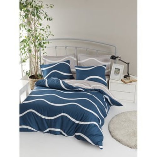 Lenjerie de pat cu cearșaf din bumbac ranforce, pentru pat dublu Mijolnir Novia Blue, 200 x 220 cm