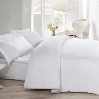 Cotton Box - Lenjerie de pat cu cearșaf din satin gulbin, 200 x 220 cm, alb