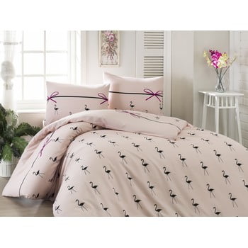 Lenjerie de pat cu cearșaf Flamingo Powder, 200 x 220 cm