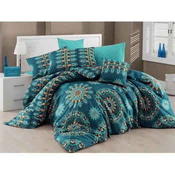 Nazenin Home - Lenjerie de pat cu cearșaf hula turquoise, 200 x 220 cm