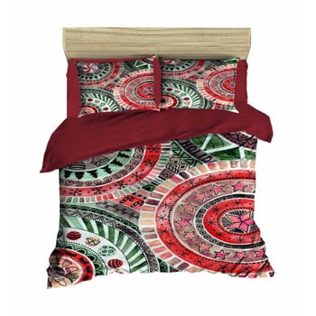 Lenjerie de pat cu cearșaf Mandala Red Green, 200 x 220 cm