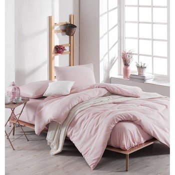 Enlora Home - Lenjerie de pat cu cearșaf meruna, 200 x 220 cm, roz deschis