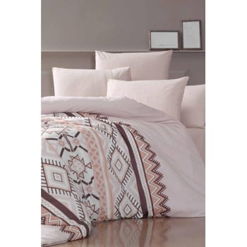Lenjerie de pat cu cearșaf pentru pat dublu Pure Cotton Klim Brown, 200 x 220 cm