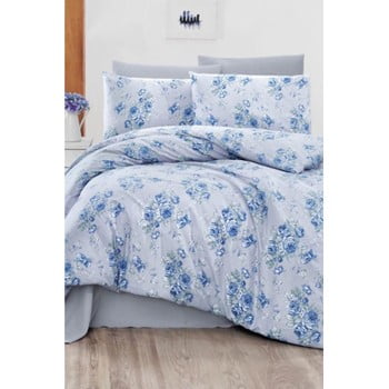Lenjerie de pat cu cearșaf pentru pat dublu Pure Cotton Miray Blue, 200 x 220 cm