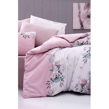 Lenjerie de pat cu cearșaf pentru pat dublu Pure Cotton Vizyon Pink, 200 x 220 cm