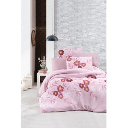 Lenjerie de pat cu cearșaf pentru pat single Pure Cotton Dahlia Pink, 160 x 220 cm