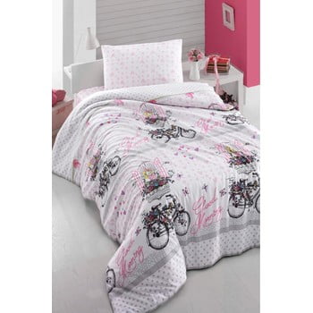 Lenjerie de pat cu cearșaf pentru pat single Pure Cotton Pink Bike, 160 x 220 cm