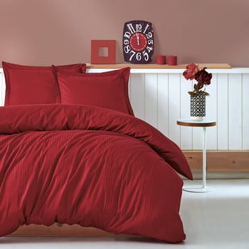 Cotton Box - Lenjerie de pat cu cearșaf stripe, 200 x 220 cm, roșu