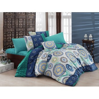 Nazenin Home - Lenjerie de pat cu cearșaf turquoise, 200 x 220 cm
