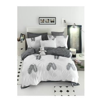 Lenjerie de pat din bumbac ranforce pentru pat de o persoană Mijolnir Pipong White & Grey, 140 x 200 cm