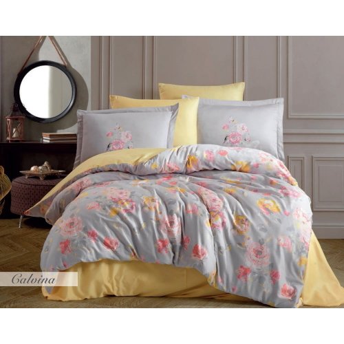 Lenjerie de pat din bumbac satinat pentru pat dublu cu cearșaf Hobby Calvina, 200 x 220 cm