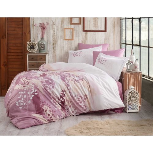 Lenjerie de pat din bumbac satinat pentru pat dublu cu cearșaf Hobby noemi, 200 x 220 cm, roz
