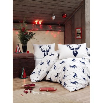 Lenjerie și cearceaf din amestec de bumbac pentru pat de o persoană Eponj Home Geyik Dark Blue, 160 x 220 cm