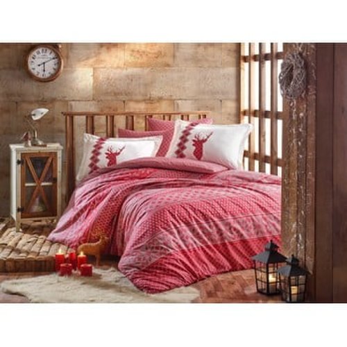 Lenjerie și cearceaf din bumbac pentru pat de o persoană Hobby Clarinda Red, 160 x 220 cm