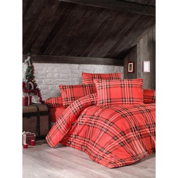 Lenjerie și cearceaf din bumbac ranforsat pentru pat dublu Victoria Linda, 200 x 220 cm, roșu