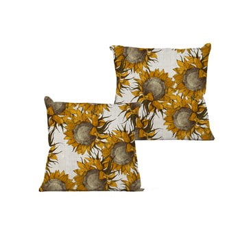 Pernă Linen Couture Sunflower, 45 x 45 cm, bej, motive floarea soarelui