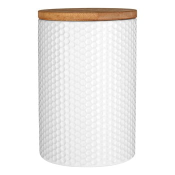Recipient din dolomită și capac din bambus Premier Housewares, ⌀ 10 cm, alb