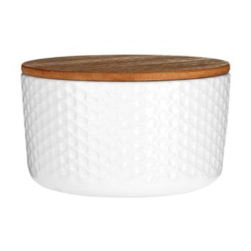 Recipient din dolomită și capac din bambus Premier Housewares White Mod, ⌀ 14 cm, alb