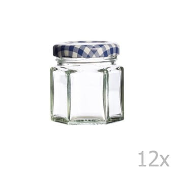 Set 12 borcane cu capac albastru Kilner Hexagonal, 48 ml