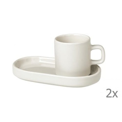 Set 2 cești cu farfurioară pentru espresso din ceramică Blomus Pilar, 50 ml, alb