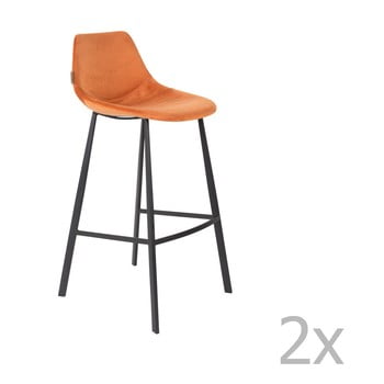 Set 2 scaune bar cu tapițerie catifelată Dutchbone, înălțime 106 cm, portocaliu