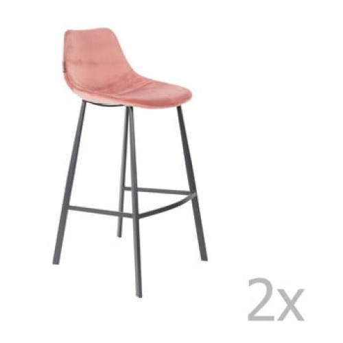 Set 2 scaune bar cu tapițerie catifelată Dutchbone, înălțime 106 cm, roz