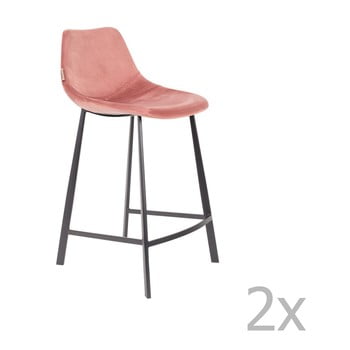 Set 2 scaune bar cu tapițerie catifelată Dutchbone, înălțime 91 cm, roz