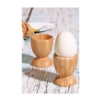 Set 2 suporturi pentru ouă din lemn de bambus, Ø 6 cm