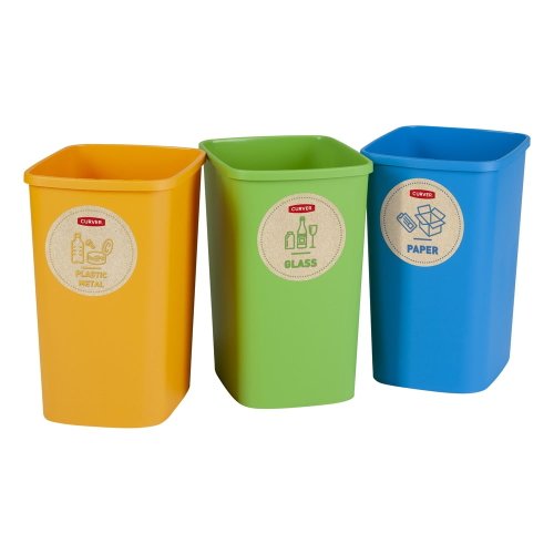 Set 3 coșuri de gunoi pentru sortarea deșeurilor Curver ECO, 9 l