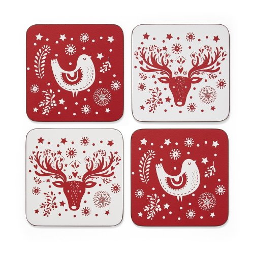 Set 4 suporturi de pahare cu model de Crăciun Cooksmart ® A Nordic Christmas, 10 x 10 cm
