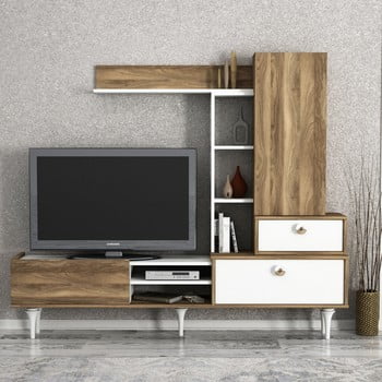 Set comodă TV și dulap de perete cu aspect de lemn de nuc Destina