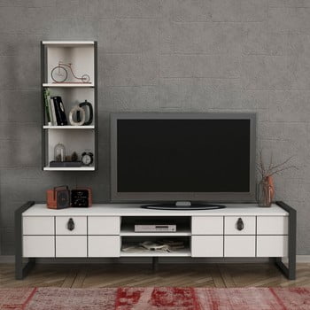 Tera Home - Set comodă tv și etajeră de perete lost, alb