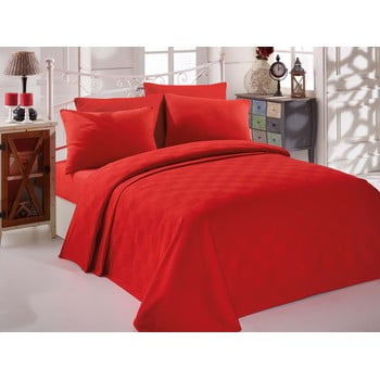 Set cuvertură din bumbac, cearceaf și față de pernă pentru pat dublu EnLora Home InColor Red, 160 x 235 cm, roșu
