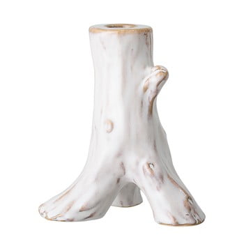 Suport lumânare din gresie ceramică Bloomingville Stump, alb