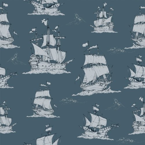 Tapet pentru copii Dekornik Navy Blue Ships, 100 x 280 cm