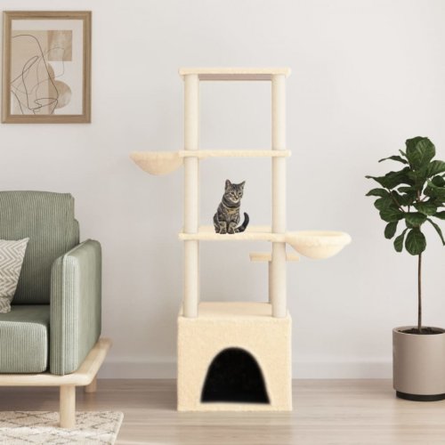 Casa Practica - Ansamblu de pisici cu stâlpi din funie de sisal, crem, 147 cm