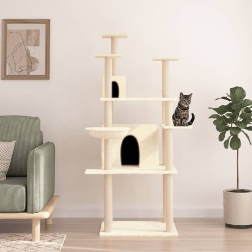 Casa Practica - Ansamblu de pisici cu stâlpi din funie de sisal, crem, 166 cm