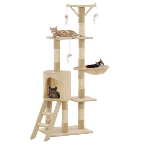 Casa Practica - Ansamblu pisici cu stâlpi din funie de sisal, 138 cm, bej