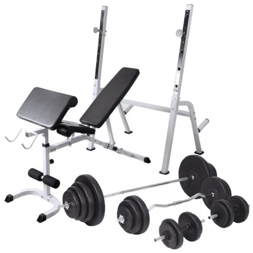 Bancă fitness cu raft greutăți, set haltere/gantere, 120 kg