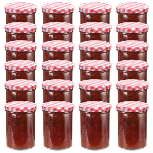 Borcane de sticlă pentru gem, capace alb & roșu, 24 buc, 400 ml