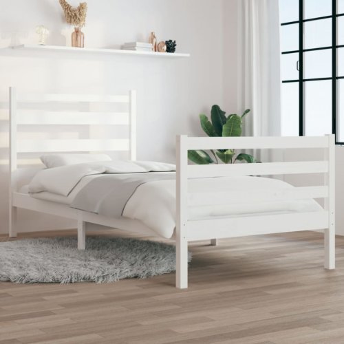 Cadru de pat, 90x200 cm, lemn masiv de pin, alb