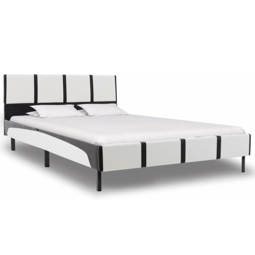 Cadru de pat, alb și negru, 140 x 200 cm, piele artificială