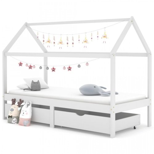 Casa Practica - Cadru de pat copii cu sertare alb 90 x 200 cm lemn masiv de pin