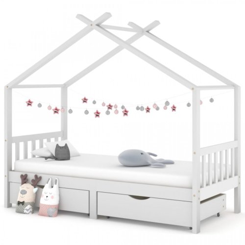 Casa Practica - Cadru de pat copii, cu sertare, alb, 90x200 cm, lemn masiv pin