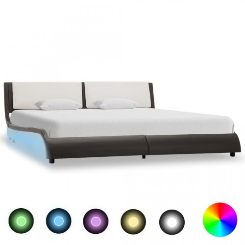 Cadru de pat cu LED, gri și alb, 160 x 200 cm, piele ecologică