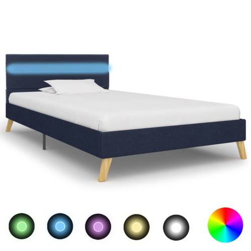 Cadru de pat cu LED-uri, albastru, 100x200 cm, material textil